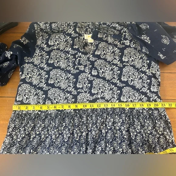 Anthropologie Maeve Carlita Tierd Tunic Dress Cotton Blue Floral Mini Boho - Picture 12 of 13